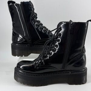 Black Patent Leather Combat Boots